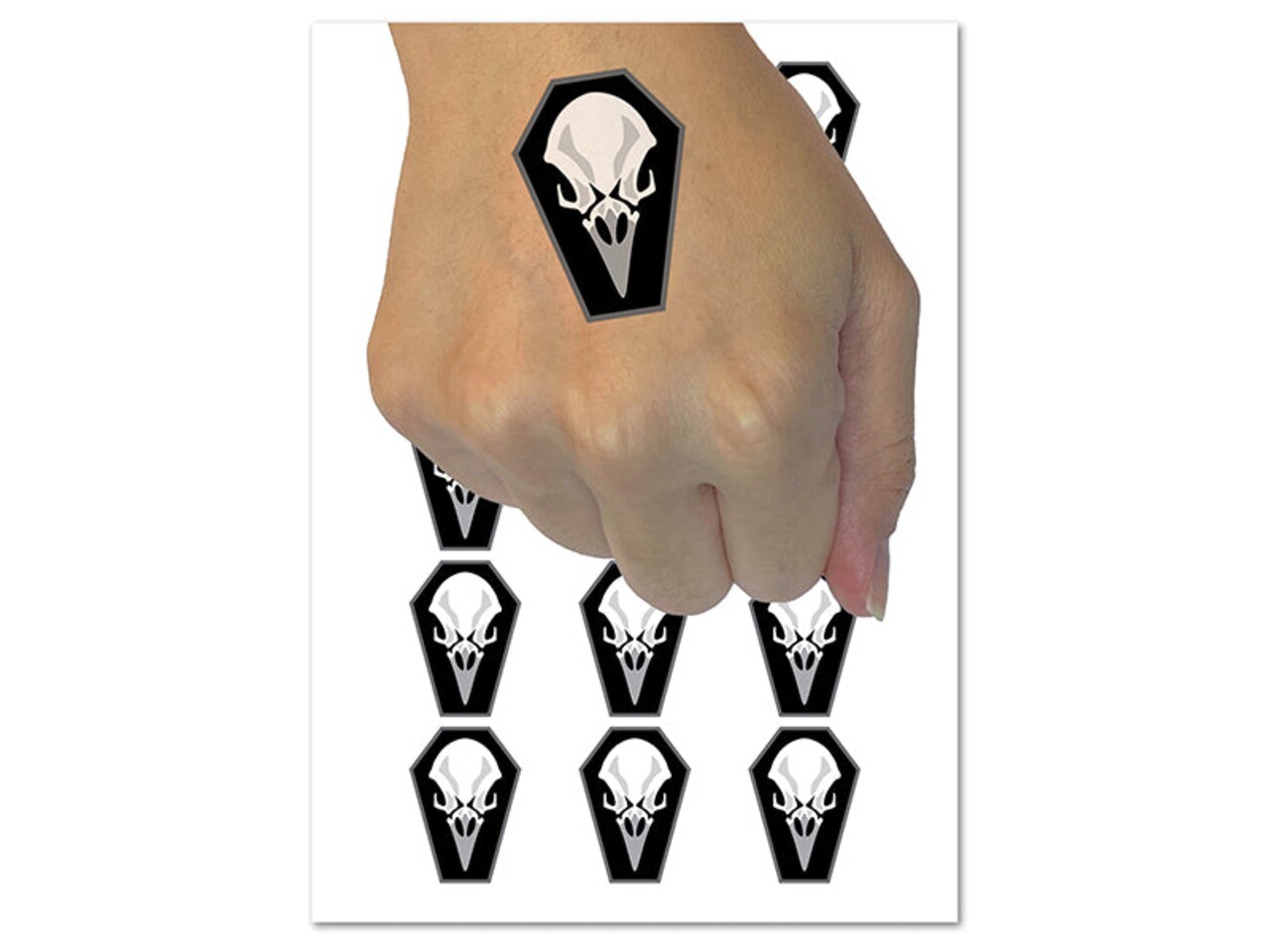 Raven Skull Coffin Goth Macabre Temporary Tattoo Water Resistant Fake Body Art Set Collection (1 Sheet)